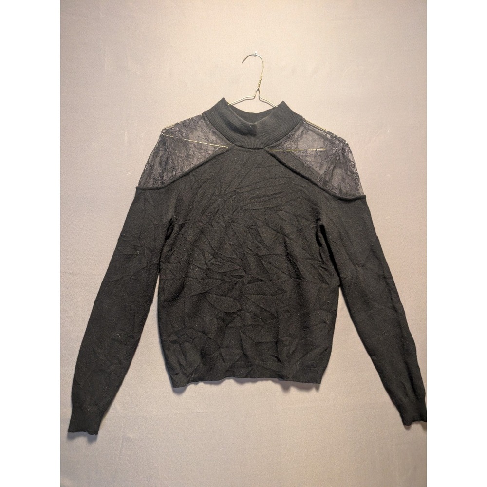 Generation Love Womens XS Black Mock Neck Lace Shoulder Raglan Sleeve Sweater